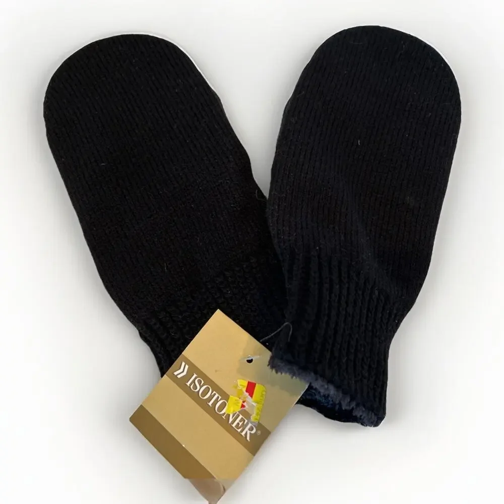NWT Isotoner Women’s Mittens All Black OSFM One Size Fits Most faux fur lined